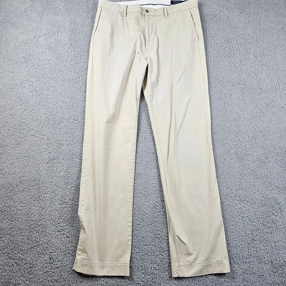Polo Ralph Lauren Pants Men 36x33* Khaki Beige Chino Classic Stretch Casual Golf